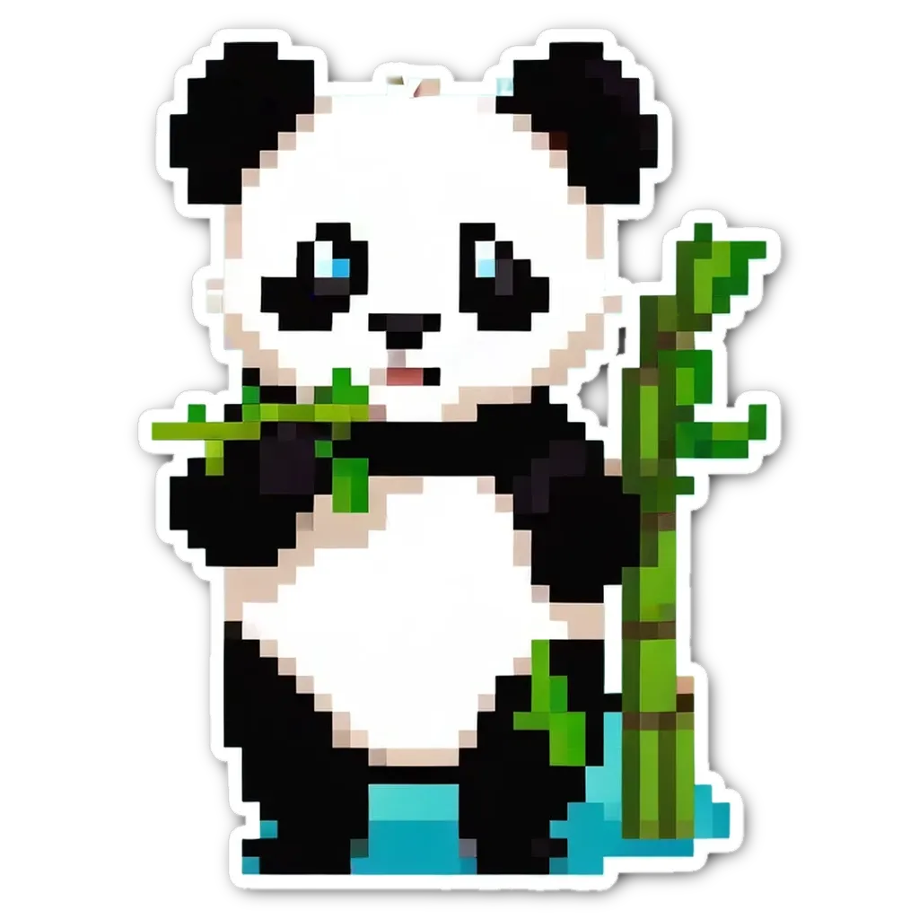 A panda bear holding a bamboo stick in its mouth.