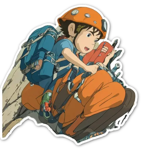 A boy who loves climbing trees is shown on a sticker.