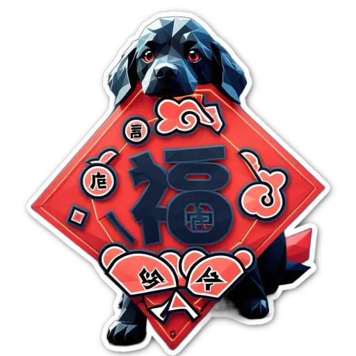 A dog in red with the number 74 and Chinese symbols.