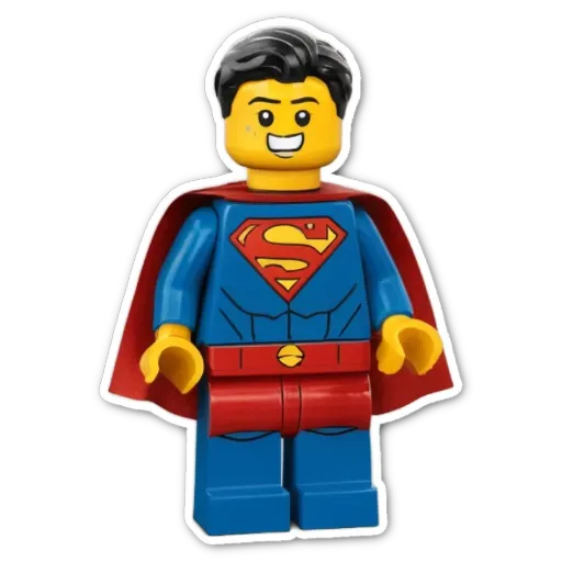 A lego superman with a smiley face and red and blue clothing.