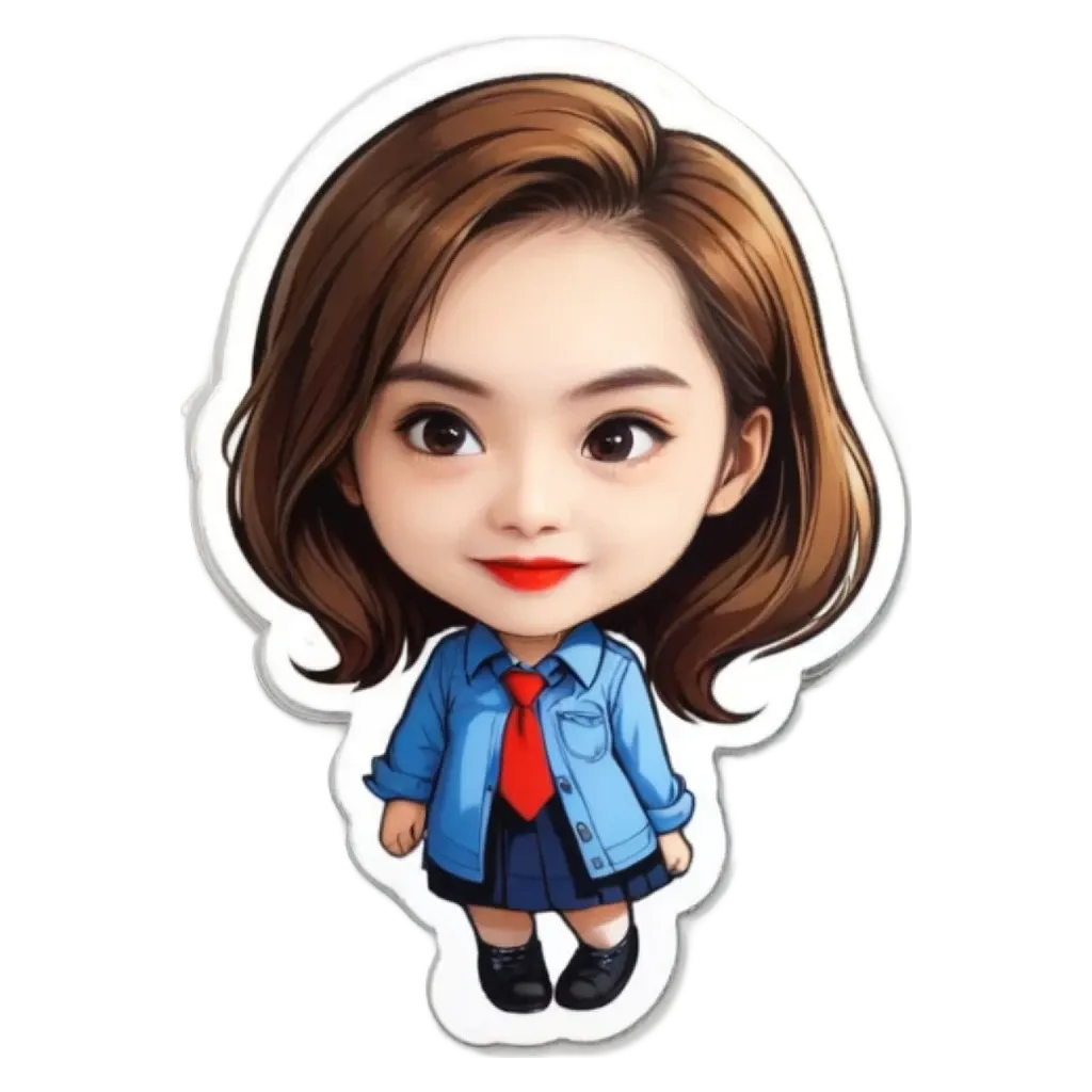 A girl with red lipstick and a tie is standing in front of a black background.