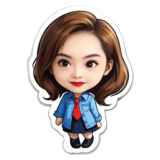 A girl with red lipstick and a tie is standing in front of a black background.