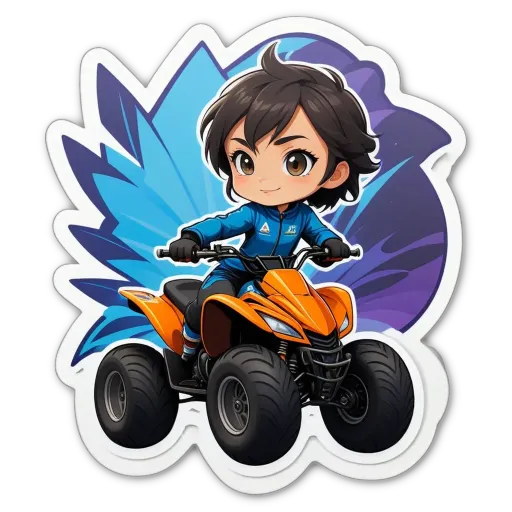 A cartoon depiction of a boy on a quad bike.