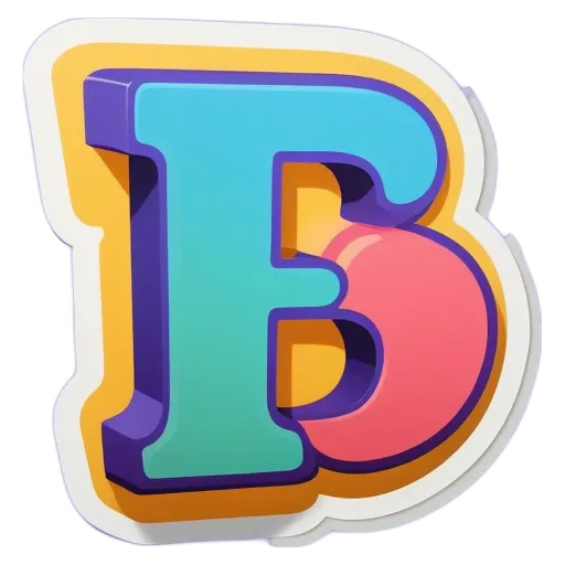 A colorful sticker of the letter F is surrounded by other colorful stickers.
