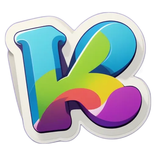 A colorful sticker of the letter K in different colors.