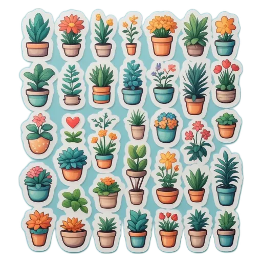 A collection of different sized flower pots with plants in them.
