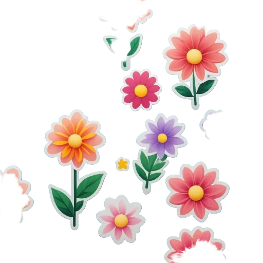 A collection of flower stickers in various colors.