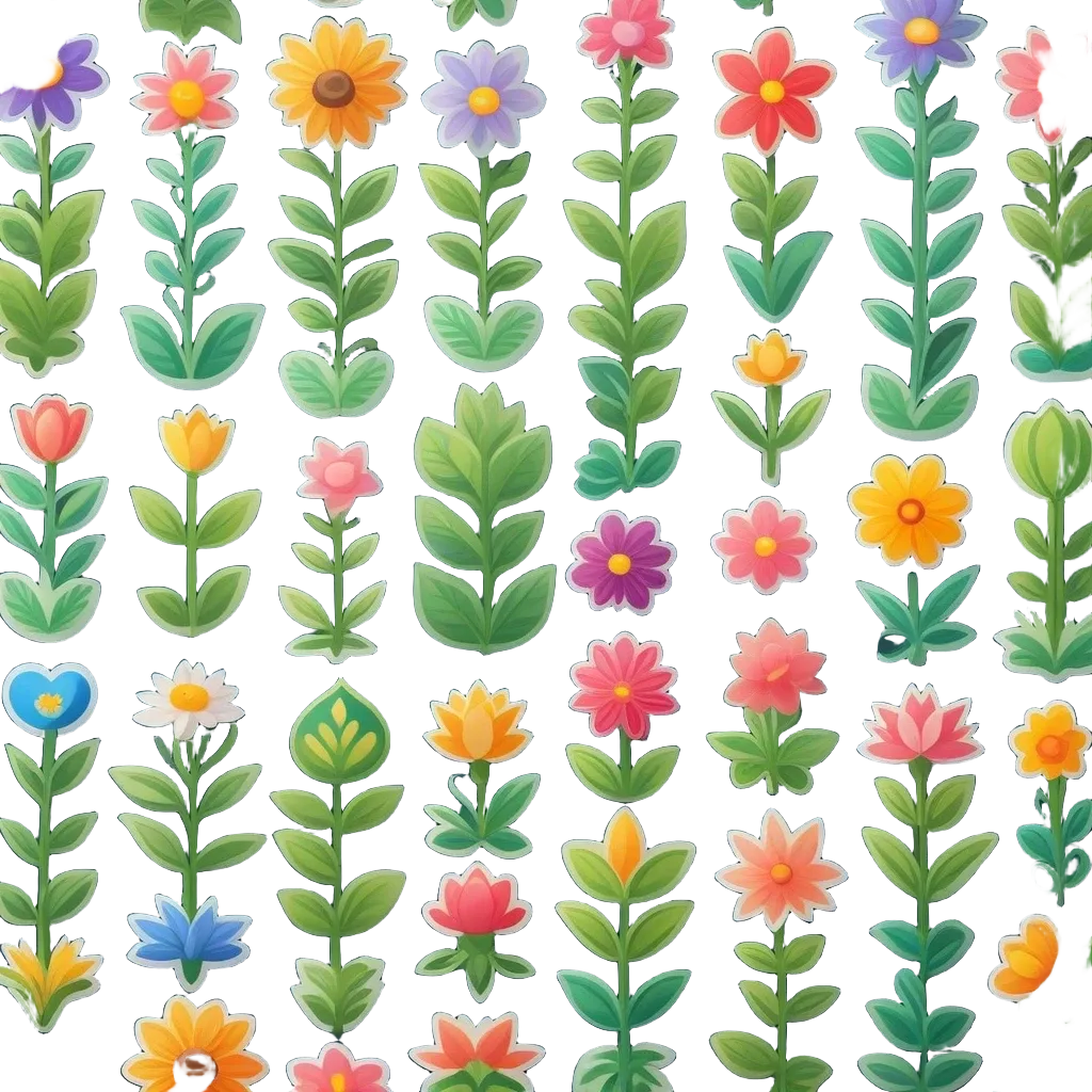 A set of fake flower stickers on a dark background.