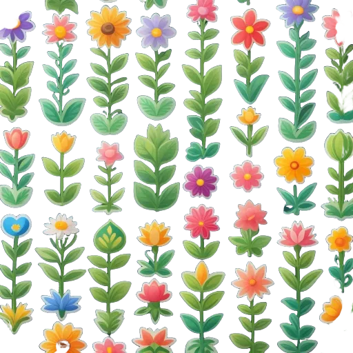 A set of fake flower stickers on a dark background.