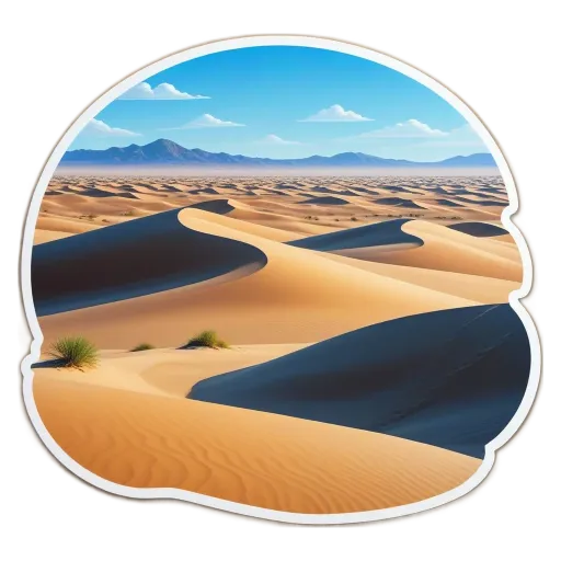 A desert landscape with sand dunes and a sky background.
