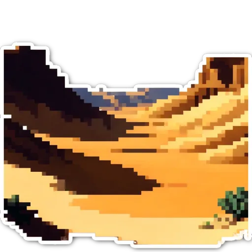 A desert landscape is depicted in a digital format.