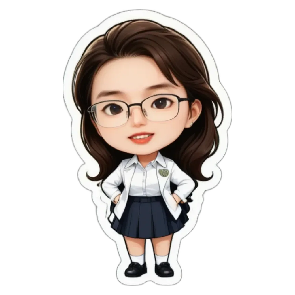 A girl wearing glasses and a white and black school uniform.