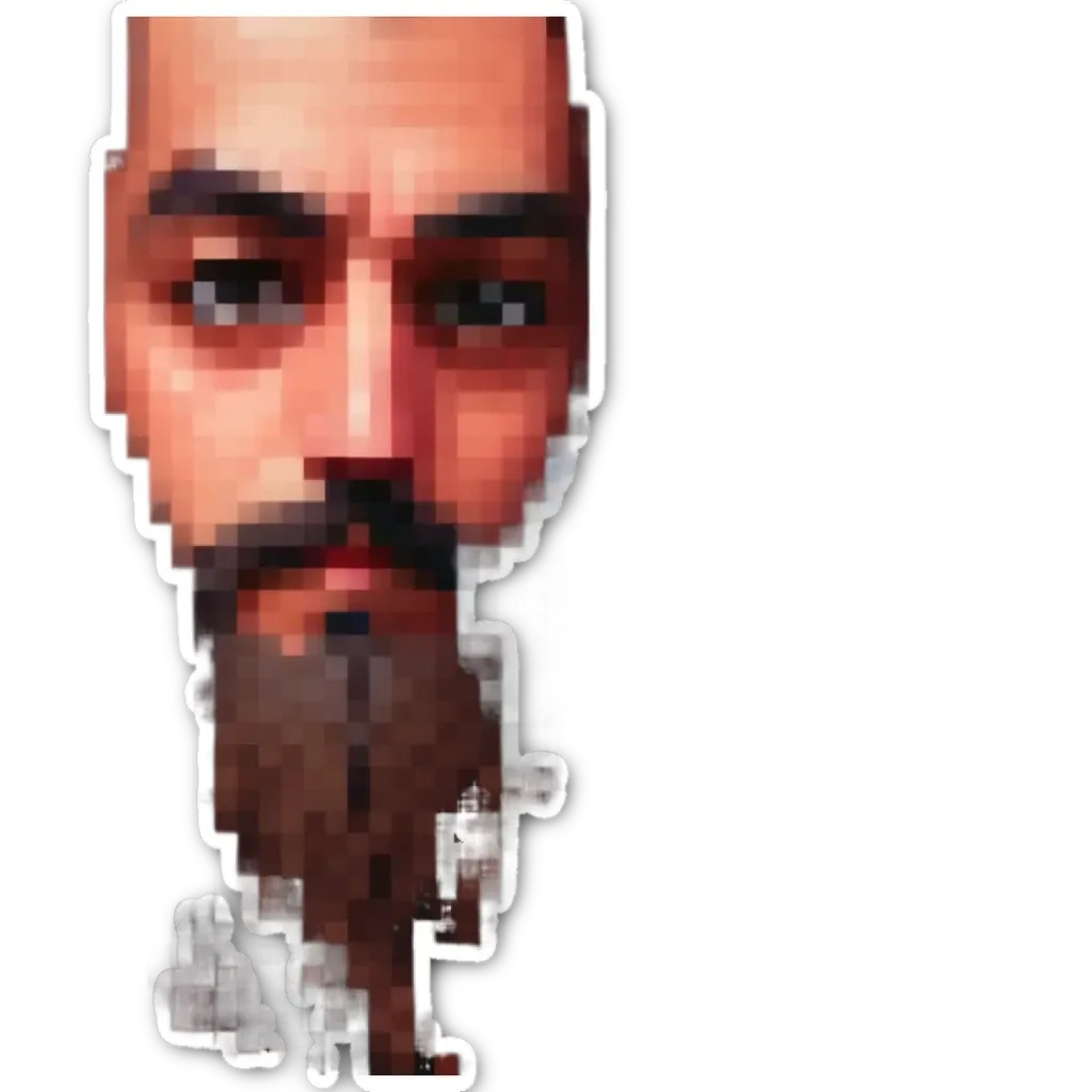 A sticker of a man's face with a beard and eyes.