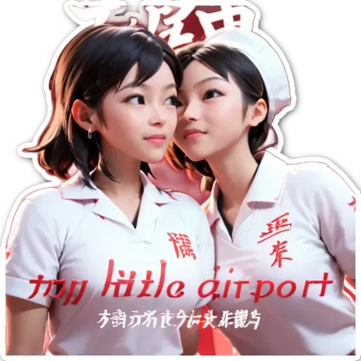 Two girls in white uniforms that say "My Little Airport" on the front.