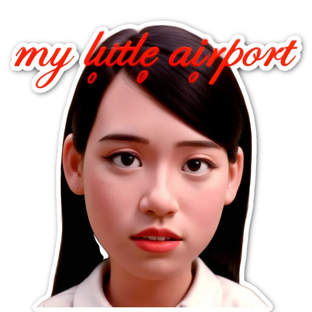 A sticker of a girl's face that says My Little Airport.