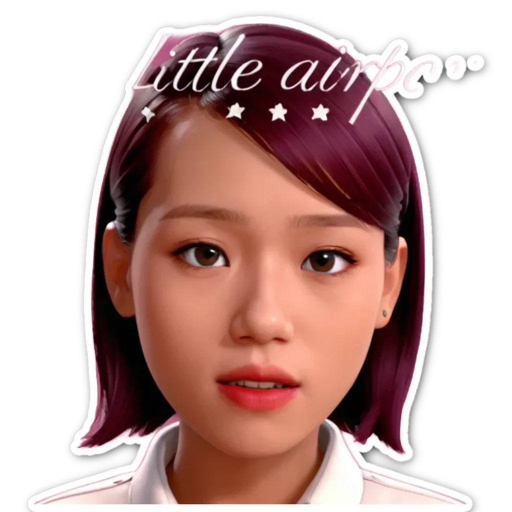 A sticker of a girl's face that says "Little Airps!".