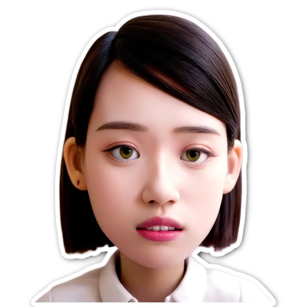 A sticker of a girl's face with short hair.