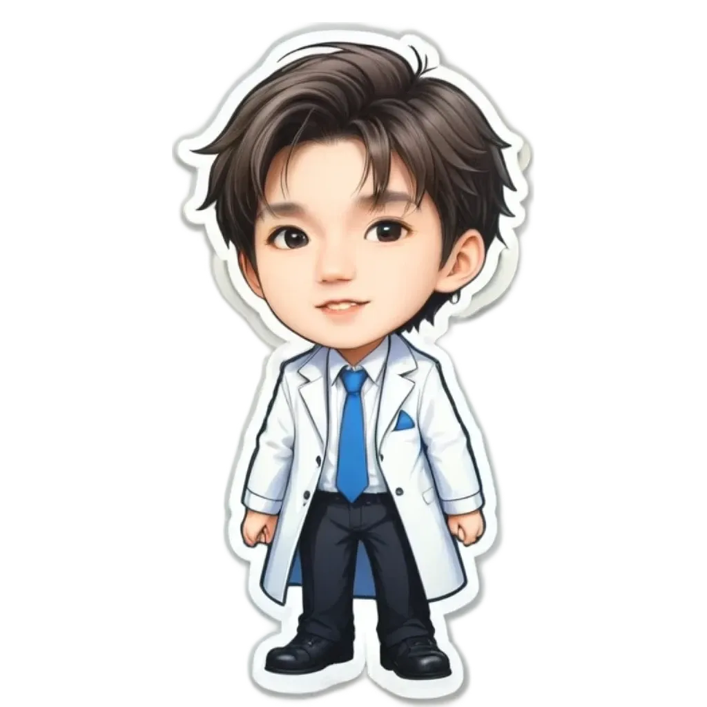 A boy is wearing a lab coat and tie.