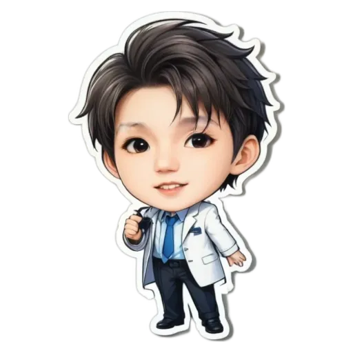 A cartoon picture of a boy that looks like he is studying medicine.