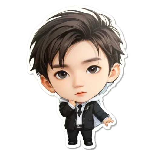 A boy wearing a suit and tie with black hair.