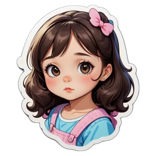 A sticker of a girl with a bow in her hair.
