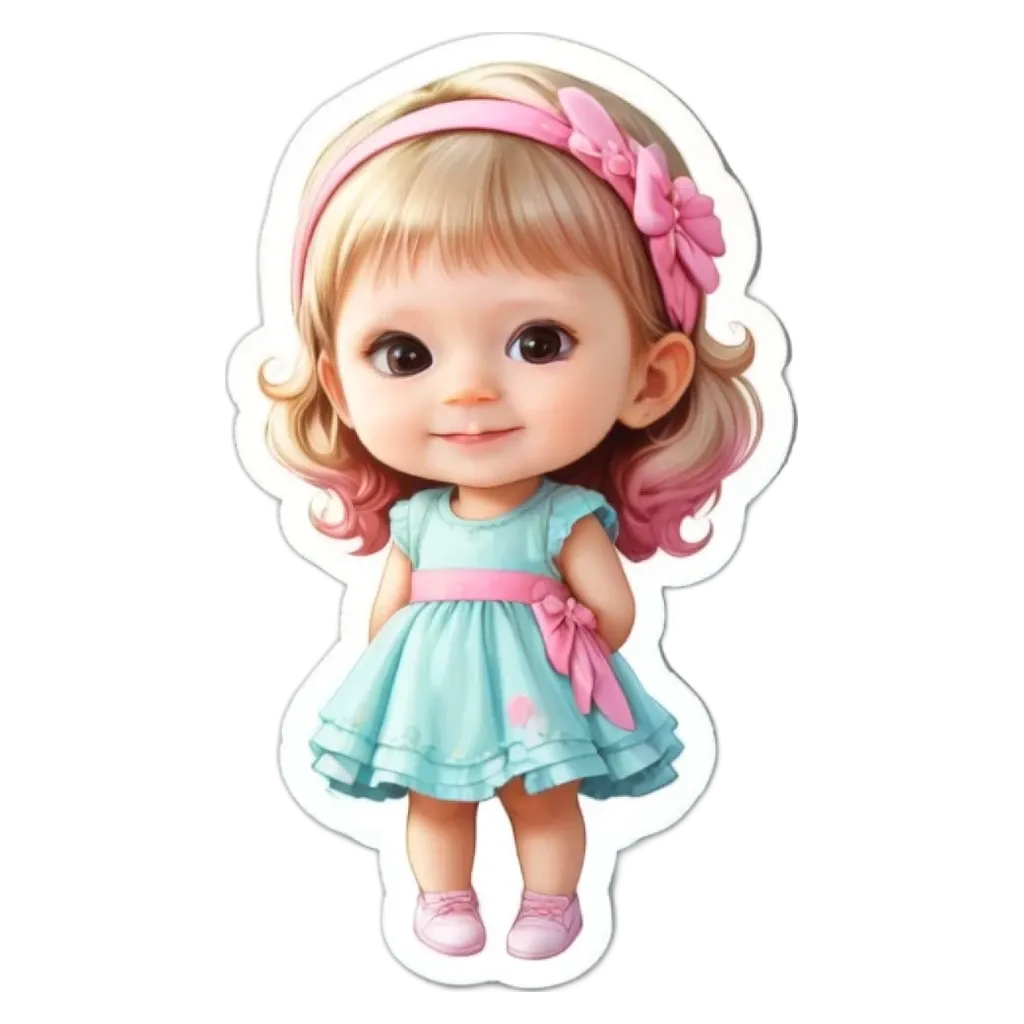 A girl like in a blue dress with a bow in her hair.