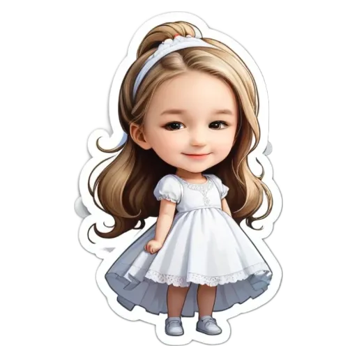 A girl is wearing a white dress.