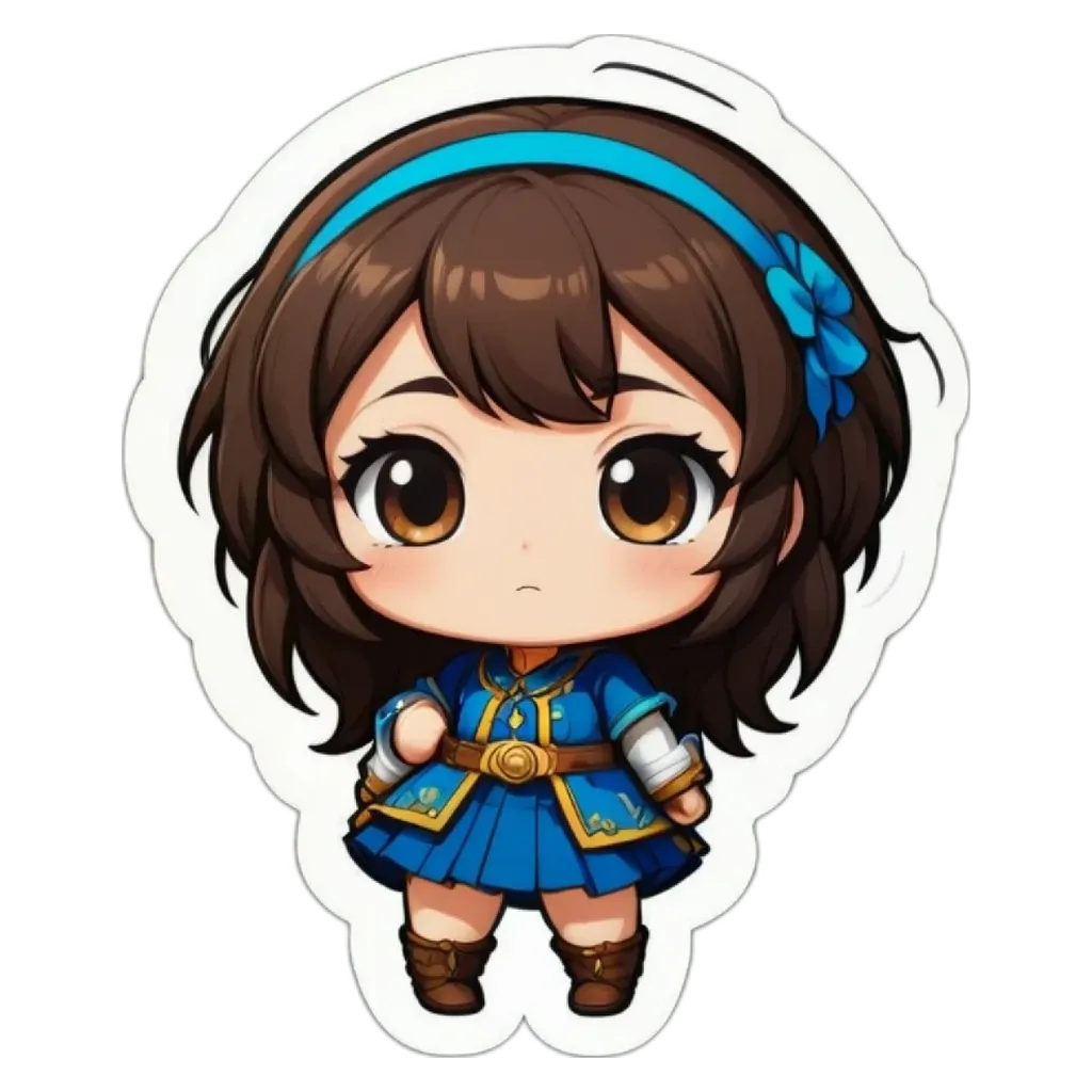 A girl with a blue skirt is looking down with her hands in her pockets.