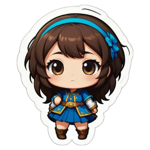 A girl with a blue skirt is looking down with her hands in her pockets.