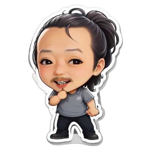 A boy is posing for a picture and has the words "son" written on his shirt.