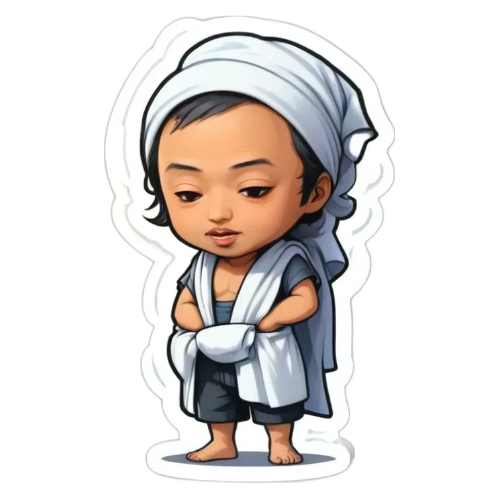 A cartoon image of a baby wearing a bath towel.