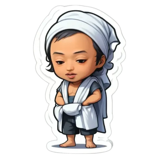 A cartoon image of a baby wearing a bath towel.