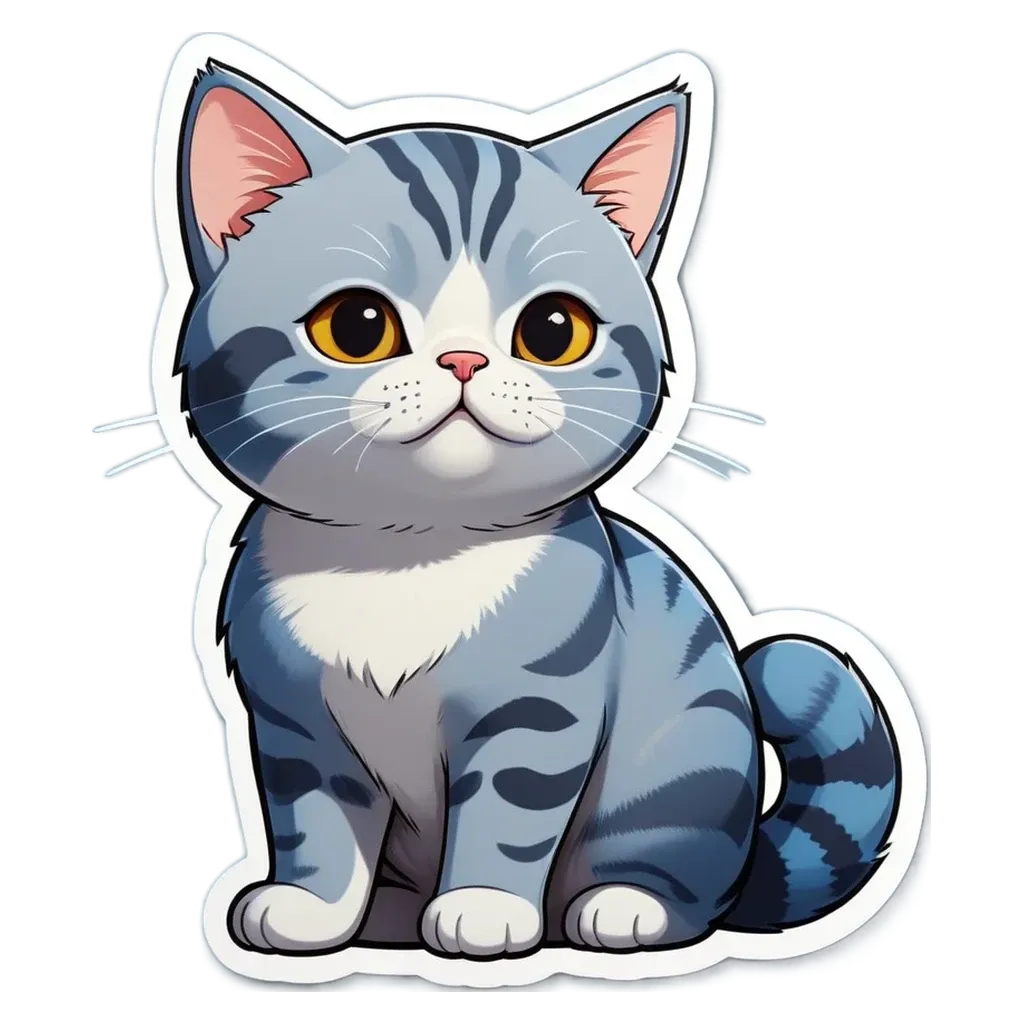 A cat sticker in cartoon style is sitting on a black background.