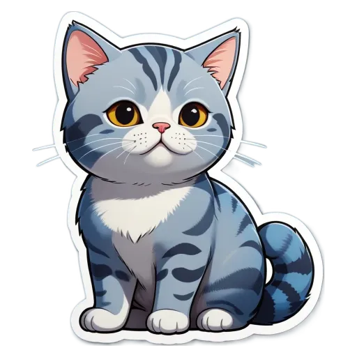 A cat sticker in cartoon style is sitting on a black background.