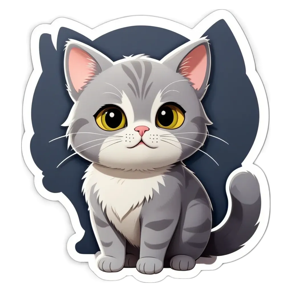 A grey and white cat sitting on a black background.