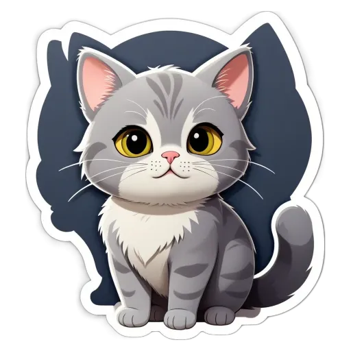 A grey and white cat sitting on a black background.