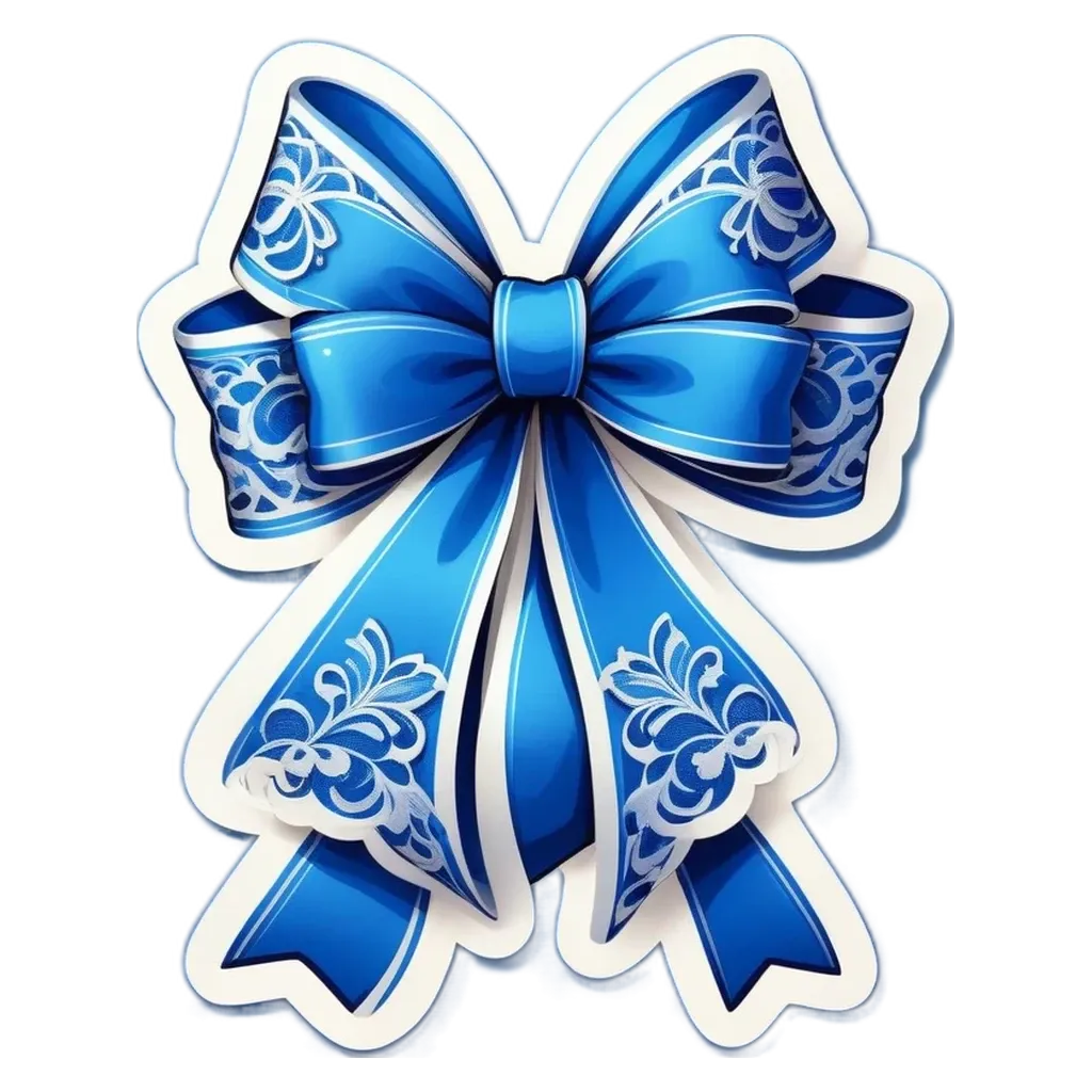 A blue and white bow with a black and white background.