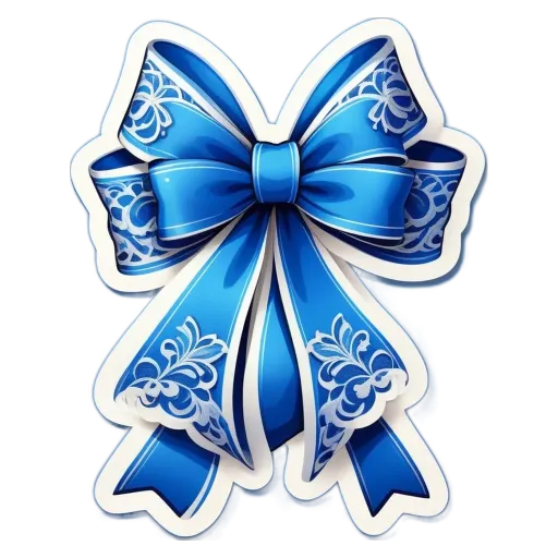 A blue and white bow with a black and white background.