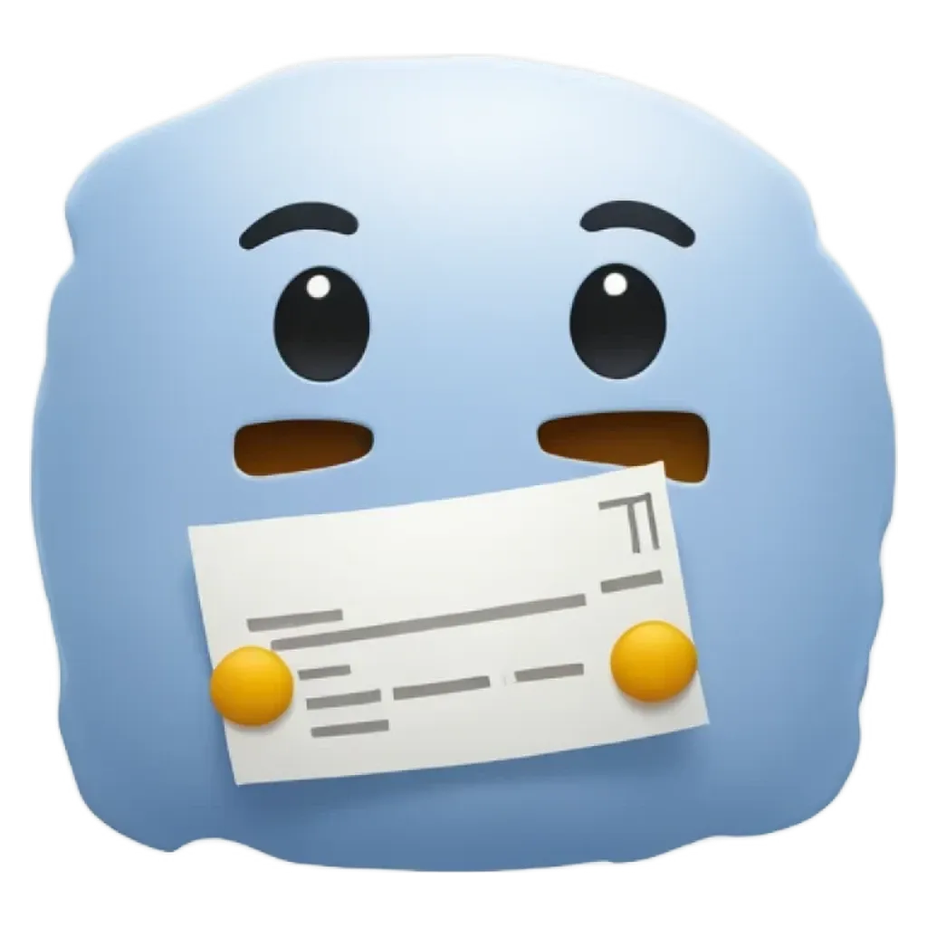 A blue face holding a piece of paper that says 'check' on it.