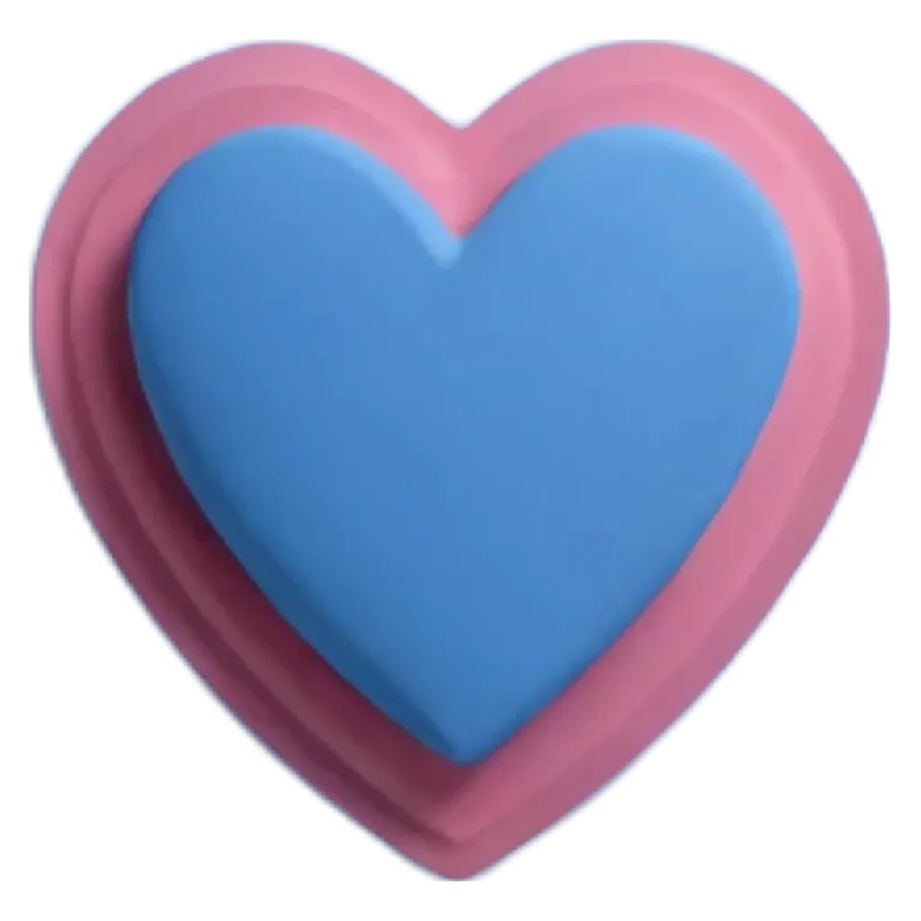 A heart made of cake with layers of blue and pink frosting.