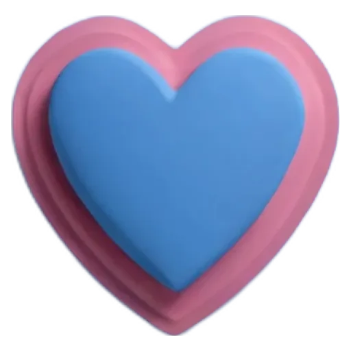 A heart made of cake with layers of blue and pink frosting.