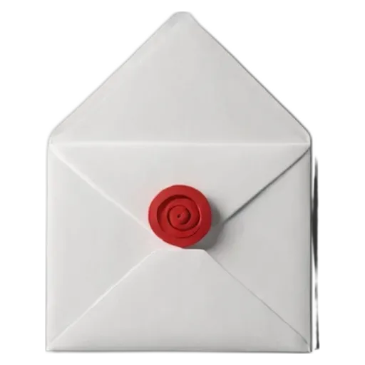 A white envelope with a red stamp in the center of it.