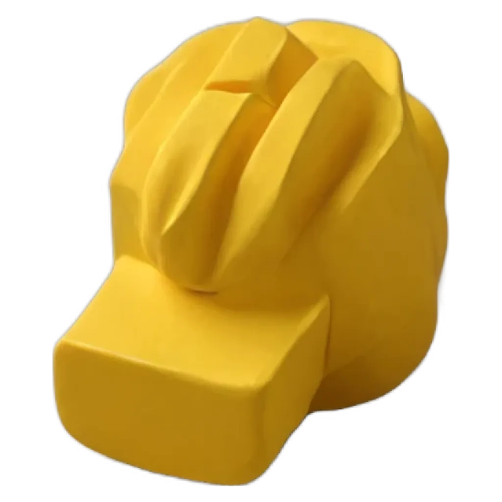 A yellow plastic object that looks like a hat.