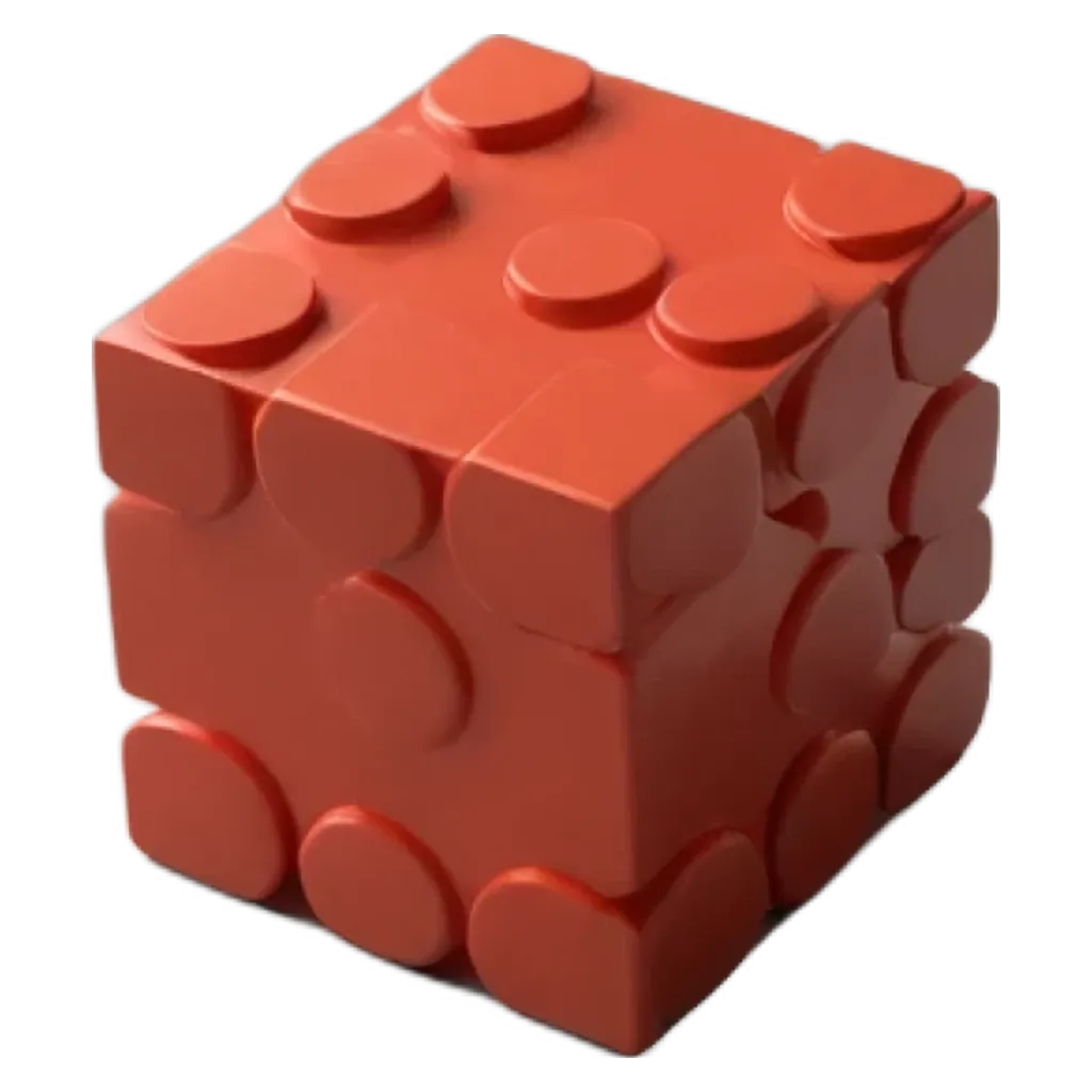 A red cube made of Lego pieces is sitting on a black background.