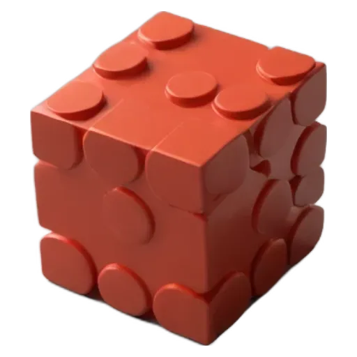 A red cube made of Lego pieces is sitting on a black background.