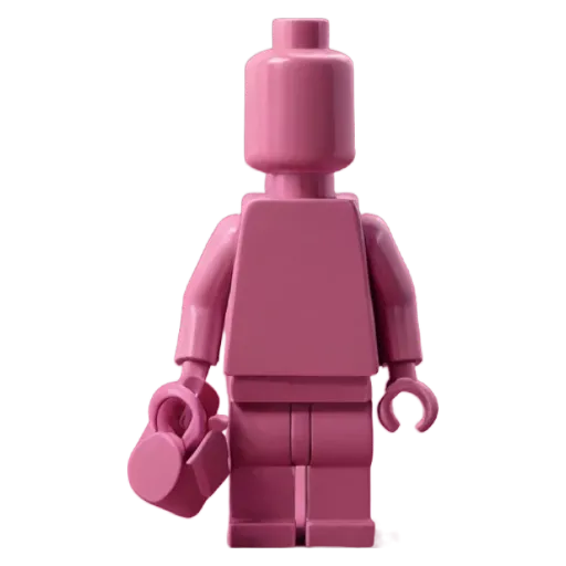 A pink lego figure holding a pink object.