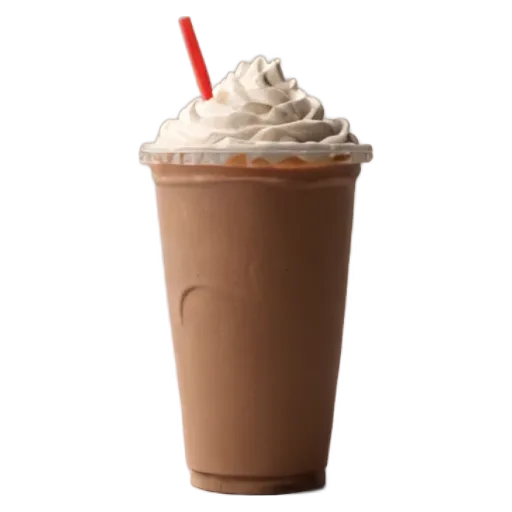 A cup of chocolate milkshake with a red straw in it.