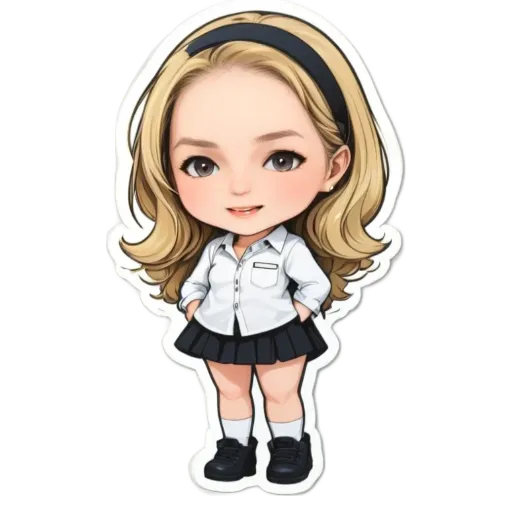 A sticker of a girl that is coloring it.
