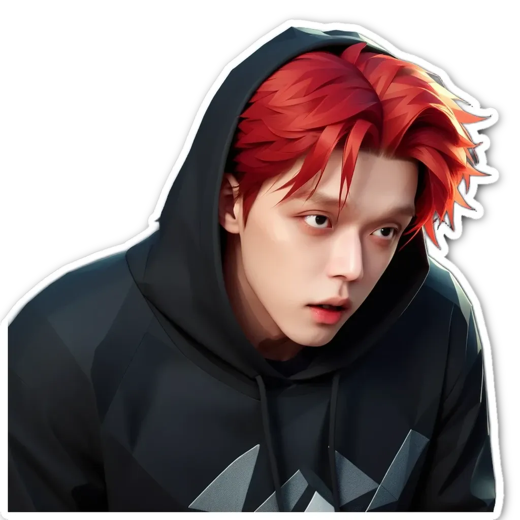 A boy with red hair and black clothing.