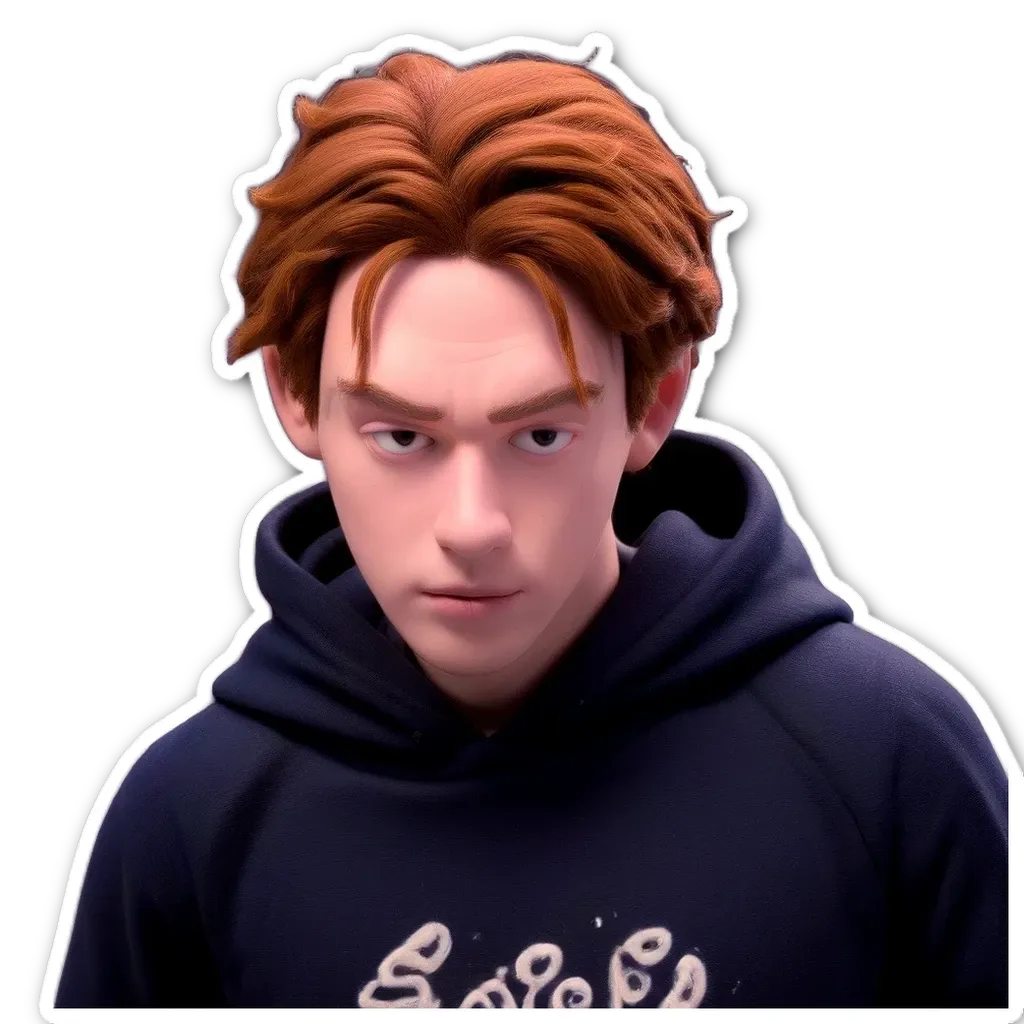 A boy with red hair wearing a black sweatshirt.